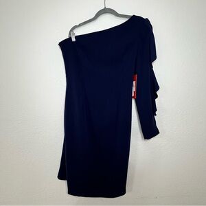 NWT Carmen Marc Valvo Infusion Navy Blue One-Shoulder Cocktail Dress Women’s 12